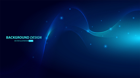 Abstract dark blue gradient color background. with flowing particles. Digital future technology concept.