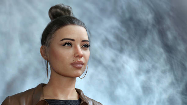 Attractive young woman 3D portrait with copy space