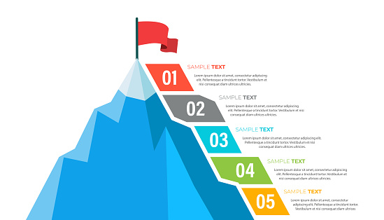 Mountain Peak Infographics. Five steps to success infografics. Leadership or motivation concept
