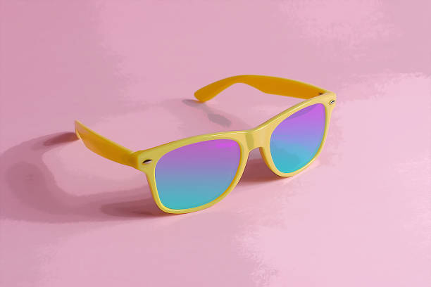 istock Yellow sunglasses on pastel pink background. Minimal summer conc 1455991473