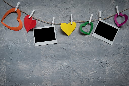 Polaroids and Heart on Clothesline