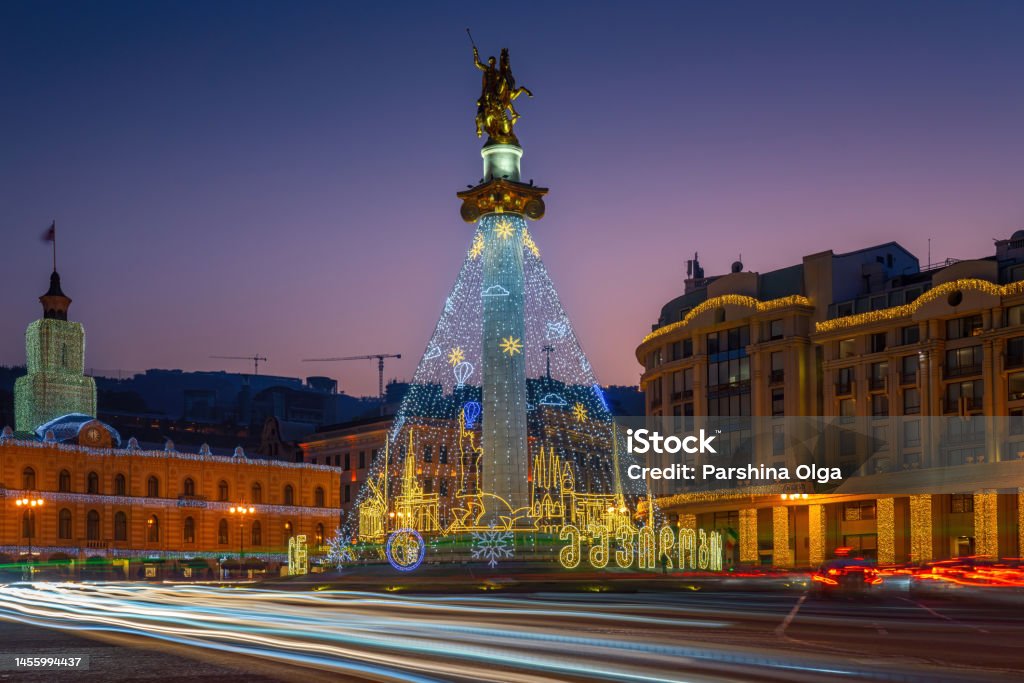 Long exposure of Monument of Georgia of center of Tbilisi 2022 Stock Photo