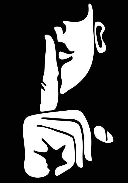 ilustrações de stock, clip art, desenhos animados e ícones de silence symbol with finger on lips - finger on lips