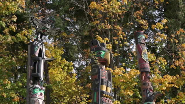 Stanley Park Totem Poles in Autumn 4K UHD