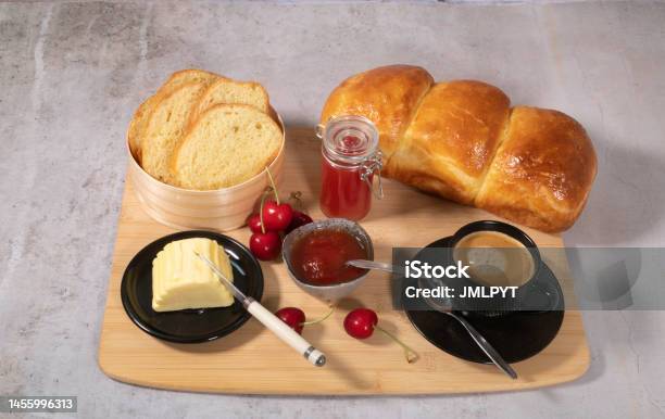 Breakfast Tray With Brioche And Jam Stock Photo - Download Image Now - Backgrounds, Bakery, Bread