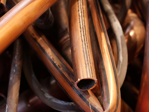 Copper pipes close-up