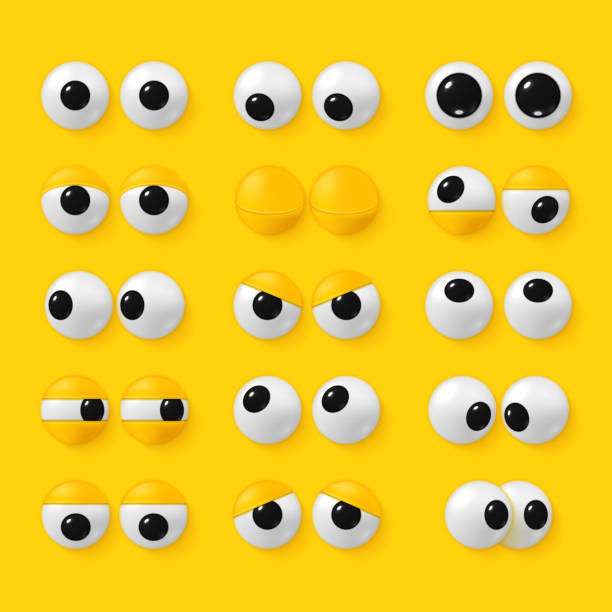 illustrations, cliparts, dessins animés et icônes de dessin animé 3d yeux jouets globes oculaires paupières drôle paire de vue ensemble vectoriel réaliste illustration - regarder ailleurs