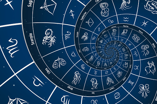 Fondo astrológico con signos y símbolos del zodiaco. photo
