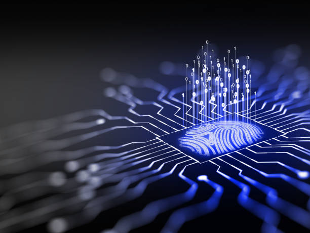istock Glowing 3D fingerprint in an electronic circuit release binary codes and are ready to be scanned or activated for biometric authentication. Cybersecurity, fingerprint passwords, and future technology. 1456002156