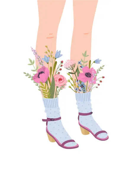 Vector illustration of Isolated illustration of female legs with flowers. Concept for International Women s Day and other