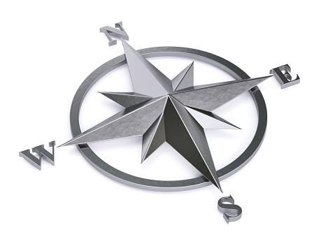 Silver compass symbol isolated on white background 3d rendering
