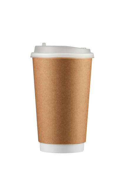 istock Brown paper coffee cup isolated on white background with clipping path. Real photo. 1456006348