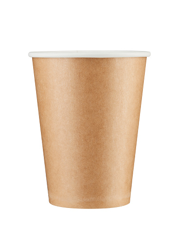 Real paper coffee cup isolated.