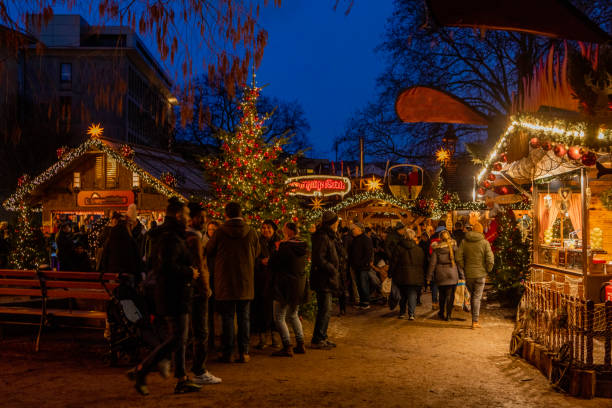 A German Xmas Market square in Bielefeld stock photo