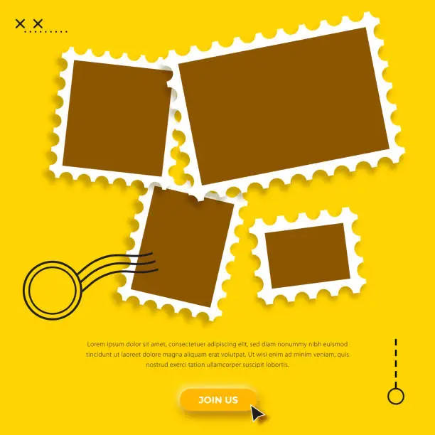 Vector illustration of Blank postage stamps on yellow background