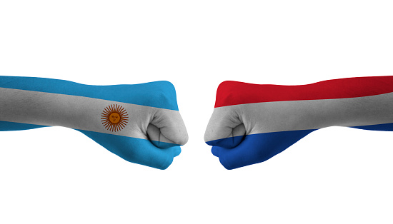 Netherlands VS Argentina hand flag Man hands patterned football world cup