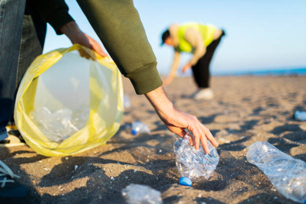 istock Two volunteers taking out garbage from the beach 1456010485