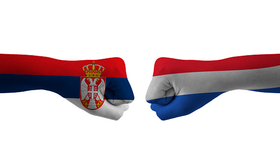 Netherlands VS Serbia hand flag Man hands patterned football world cup