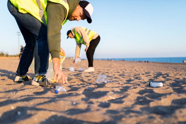 istock Two volunteers taking out garbage from the beach 1456010600