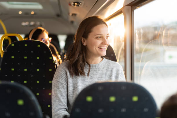 istock Young woman sitting in bus 1456010945