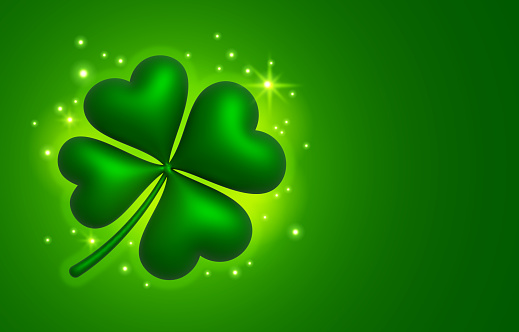 St. Patrick's Day 3D shamrock four-leafed clover green background.