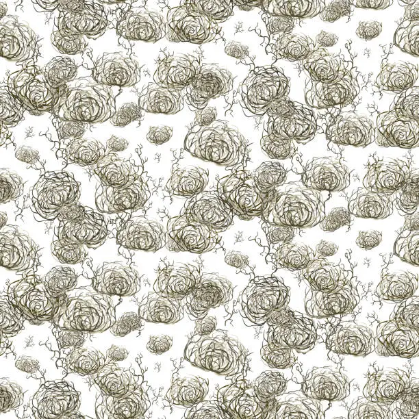 Vector illustration of Tumbleweed, dry weed ball seamless pattern