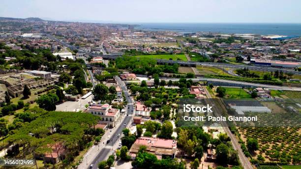 Pompei Italy Aerial View Of Old City From A Drone Viewpoint In Summer Season Stock Photo - Download Image Now