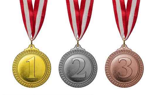 Gold, silver, bronze ( first, second, Third ) medals on isolated white background