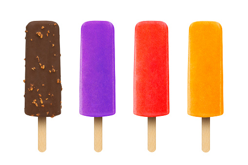 Ice cream popsicles on an isolated white background