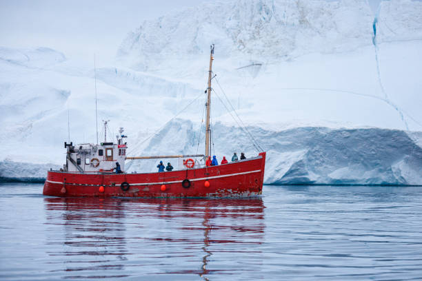 istock small boats sailing near big icebergs 1456016011