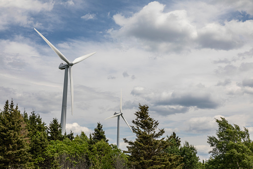 View of wind turbines in Gaspe Peninsula, shot during a road trip through Eastern Quebec.