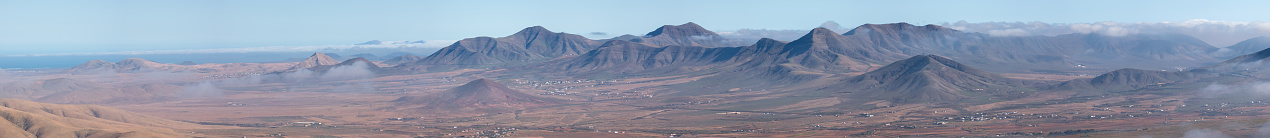 Horizontal panorama of the volcanic mountains of northern Fuerteventura