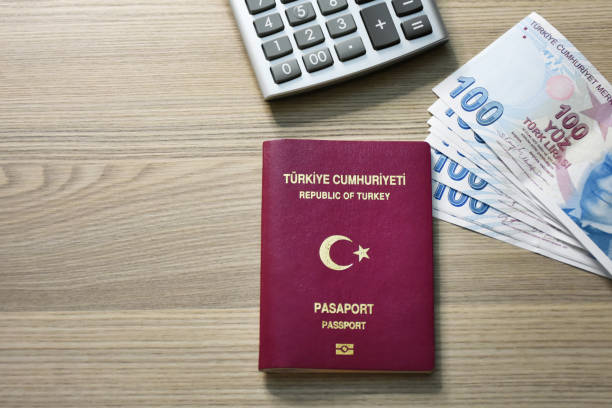 istock Turkish passport and Turkish lira banknotes on the table 1456023052