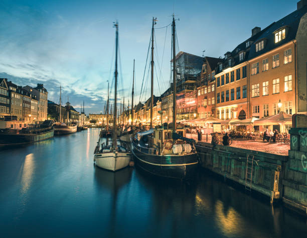 Evening in Nyhavn canal in Copenhagen