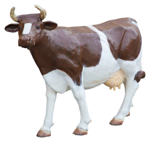 istock Brown and white plastic cow model - isolated on white for easy selection 1456023901