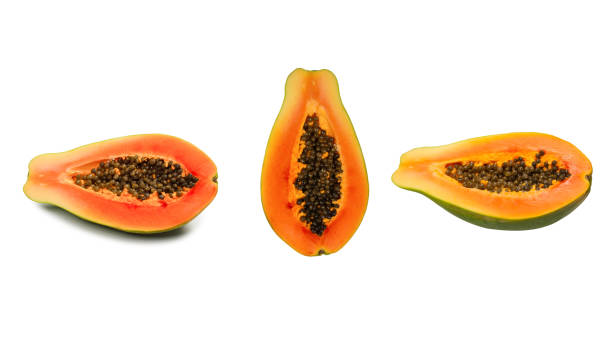 istock Papaya fruit isolated on a white background. Tropical fruit. Half papaya. 1456025170