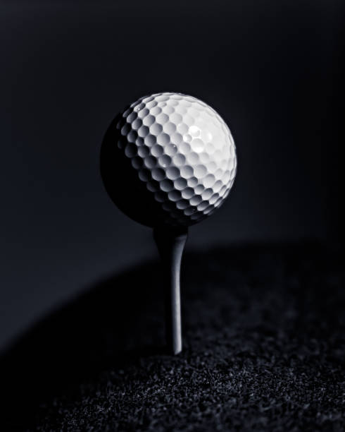 istock Vertical grayscale shot of a golf ball on a stick. 1456026986