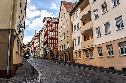 Uphill Street Leading To Neighborhood Of Albrecht Durer House In Nuremberg, Germany