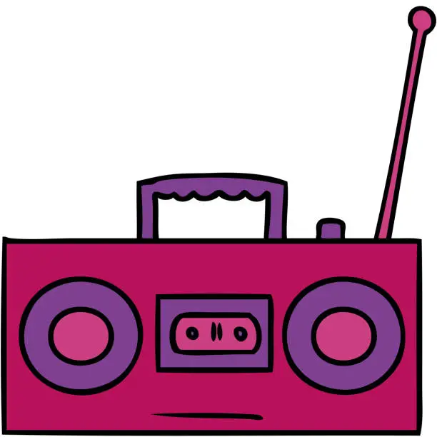 Vector illustration of hand drawn cartoon doodle of a retro cassette player