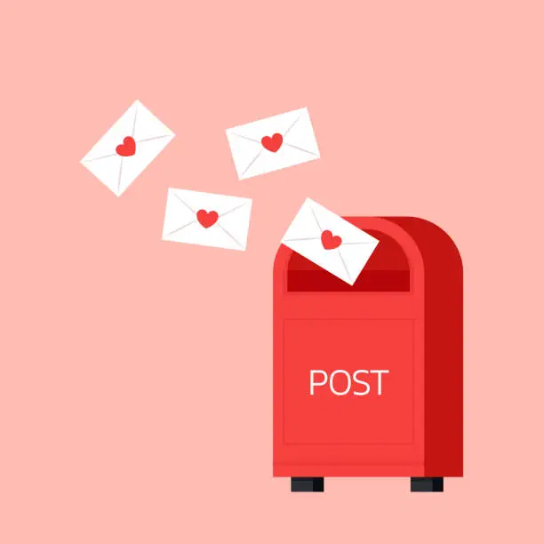 Vector illustration of Love letter vector. Mailbox vector. mailbox on pink background. Love letter in mailbox.