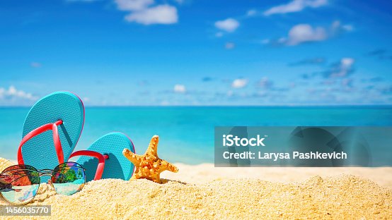 istock Original beautiful background image on the theme of summer holidays by the sea, with space for text. 1456035770
