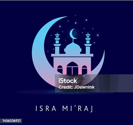 istock Isra and Mi'raj concept. Horizontal banner template design, poster with text 1456036921