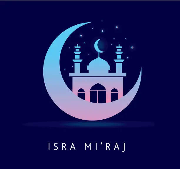 Vector illustration of Isra and Mi'raj concept. Horizontal banner template design, poster with text