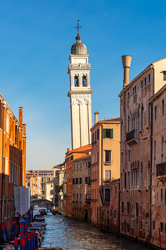 Leaning San Giorgio tower in Venice, Italy