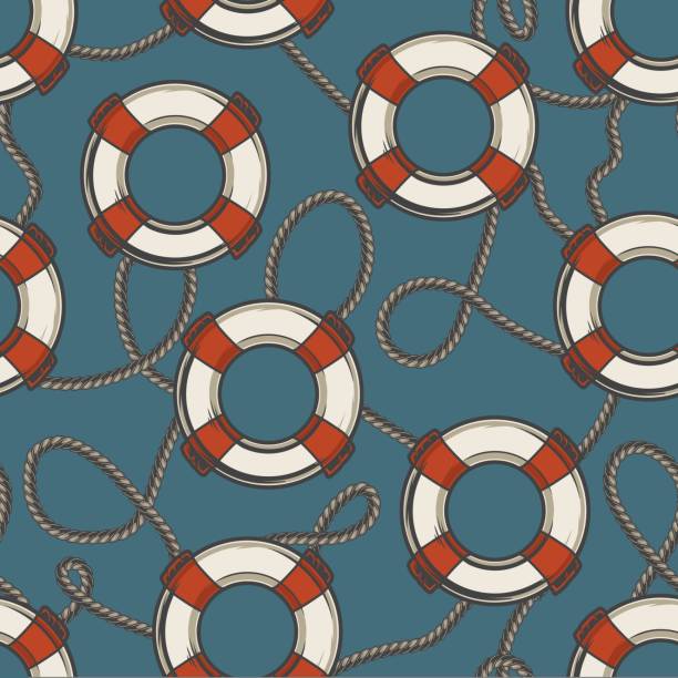 Life buoys colorful pattern seamless ship inflatable rings for rescuing drowning people who have fallen overboard sea vessel vector illustration