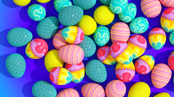 Pile Of Colorful Easter Eggs - 3D Render