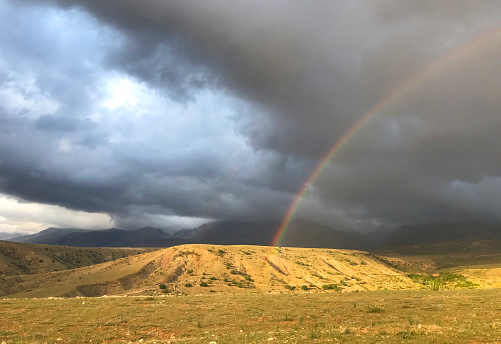 Beautiful rainbow at Aladaglar National Park in Nigde, Turkey. Aladaglar is most important mountain range in Turkey.