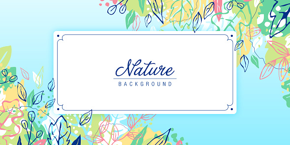 Panoramic grunge abstract, nature background with colourful leaves. Fully editable vector, easy to change color, ready to put your message, logo or any other graphics.