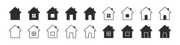 Vector illustration of House icons set. Home icon collection. Real estate. Flat style houses symbols. Vector icons