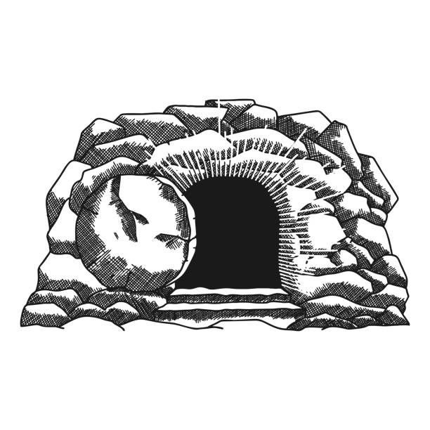 Hand-drawn vector illustration for Easter. Empty tomb after the resurrection of Jesus Christ. Hand-drawn vector illustration for Easter. Empty tomb after the resurrection of Jesus Christ. tomb stock illustrations